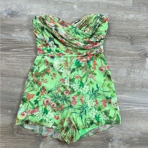 Jay Godfrey Lydia romper Strapless Green Floral Romper New With Out Tags